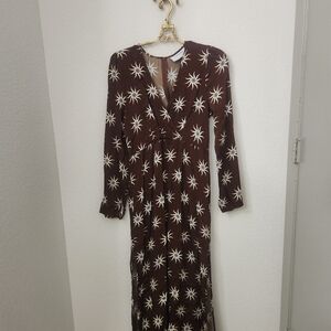Chic Brown Starburst/Evil Eye Long Sleeve Dress